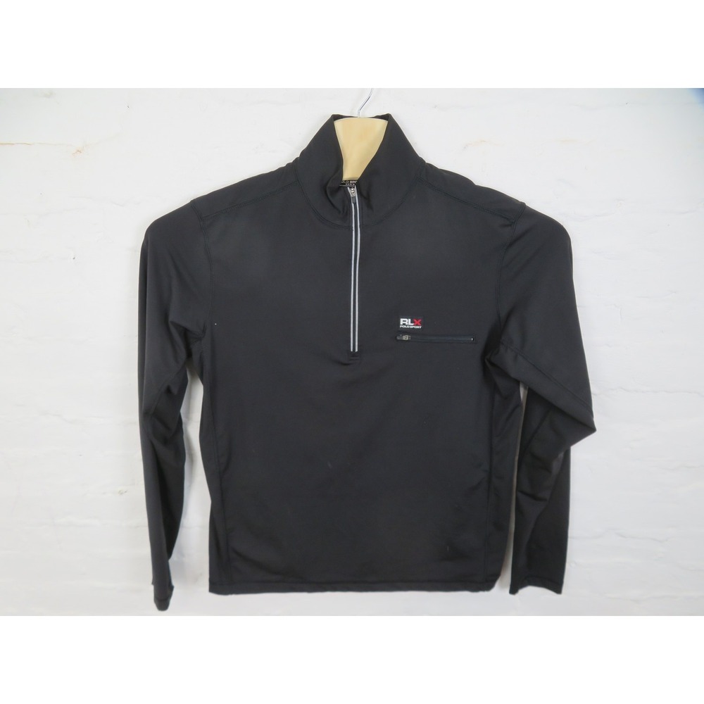 RLX Polo Sport Pullover Men Medium Black Quarter Zip Stretch Athletic Shirt Golf